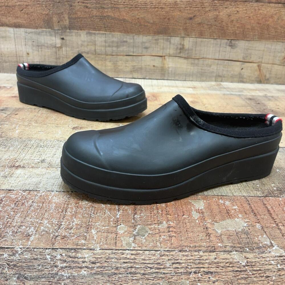 Hunter Clogs Womens Size 8 39 Black Rubber Waterproof Slip On Platform Shoes